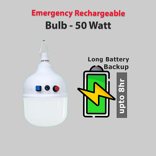 50Watt Rechargeable Emergency LED Bulb - with Charging Adapter
